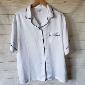 Ettitude Sateen Bamboo PJ Pajama Lounge Sleep Shirt White Short Sleeve Large